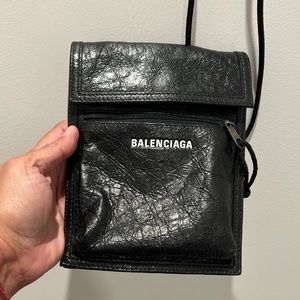 Balenciaga Explorer Small Pouch with Strap black Leather Purse Crossbody